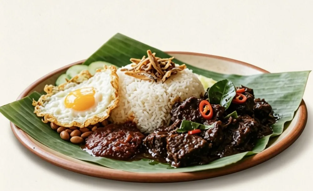 Nasi Lemak with Daging Masak Hitam